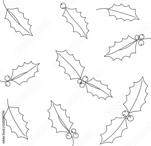 Photos Christmas holly leaves and berries pattern minimalist continuous line drawing