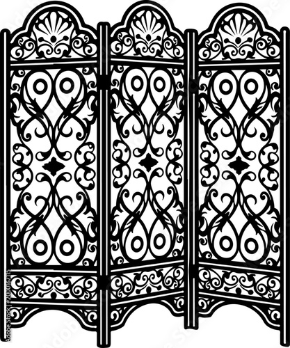 Folding screen room divider silhouette vector illustration