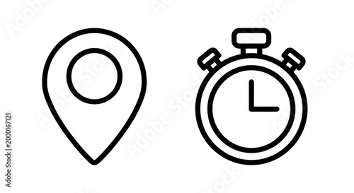 Location pin marker and stopwatch timer icons with location stopwatch position