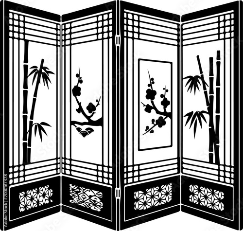 Folding screen room divider silhouette vector illustration