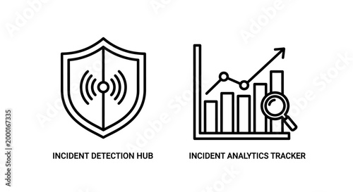 Incident detection hub and incident analytics tracker with shield and magnifying