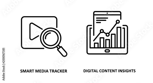 Smart media tracker and digital content insights with tablet graph icons