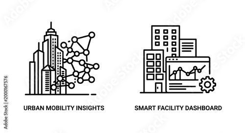 Urban mobility insights and smart facility dashboard icons for city management