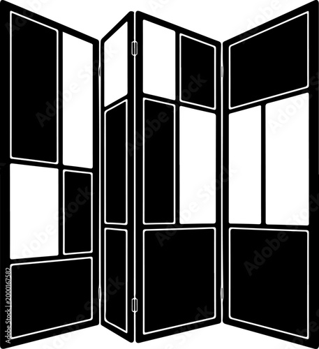 Folding screen room divider silhouette vector illustration