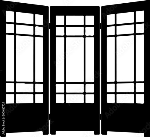 Folding screen room divider silhouette vector illustration