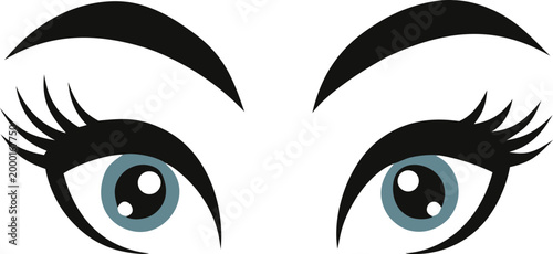 a pair of expressive blue eyes with bold black eyebrows and long lashes high quality professional
