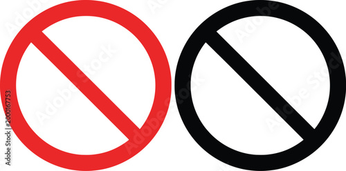 Prohibited and allowed signs red 'no' symbol with black 'permitted' symbol