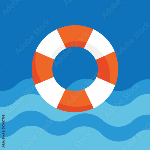 a vibrant life buoy floats calmly on gentle ocean waves under clear blue sky high quality