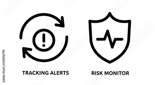 Tracking alerts and risk monitor security management icon set with tracking