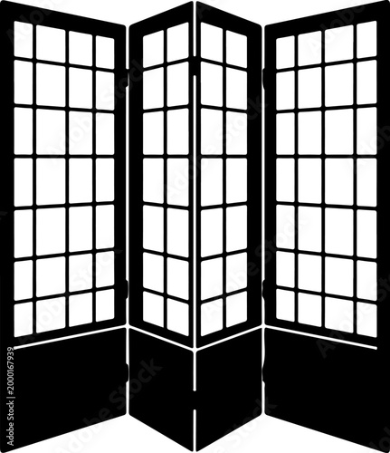 Folding screen room divider silhouette vector illustration