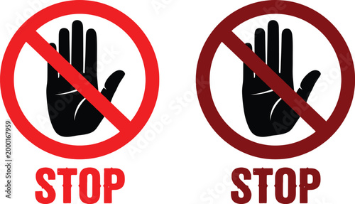 Prohibition sign two hands with stop symbols a clear warning