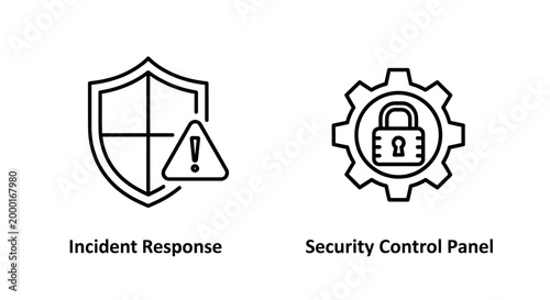 Cyber security incident response and control panel icon set with security
