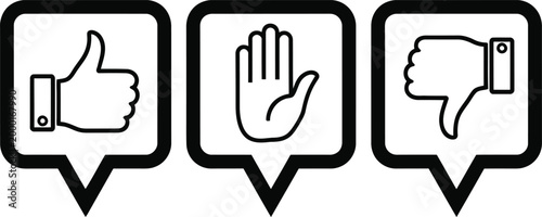 Social media feedback thumbs up stop and thumbs down icons in speech bubbles
