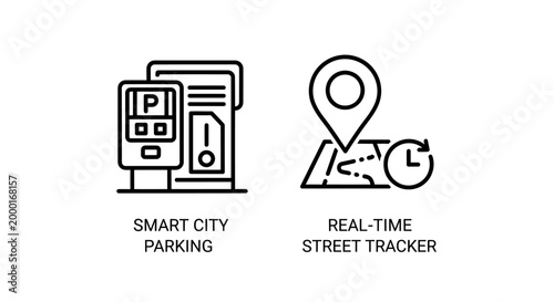 Smart city parking and real-time street tracker urban icons with infrastructure