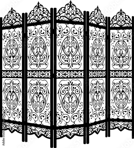 Folding screen room divider silhouette vector illustration