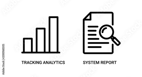 Data tracking analytics and system report investigation icons with analytics