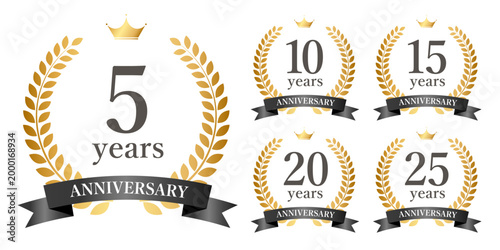 周年ローレルバッジセット（黒リボン・王冠付き周年アニバーサリー素材）