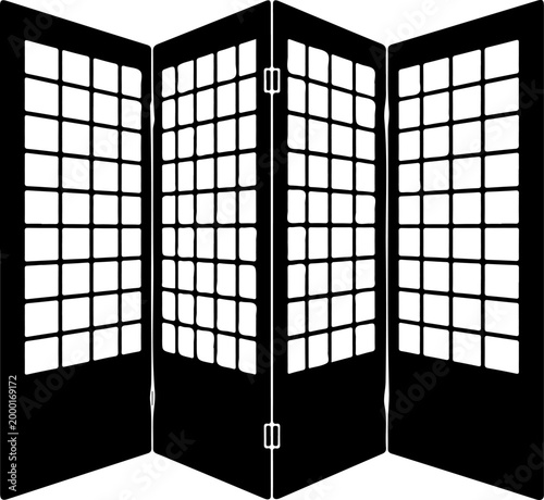 Folding screen room divider silhouette vector illustration