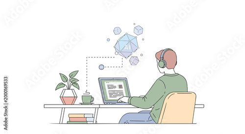 Remote worker, freelance coder, online developer, digital nomad concept