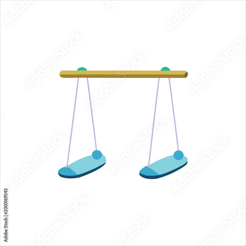 a simple illustration of two swings with blue seats and purple ropes hanging from wooden bar