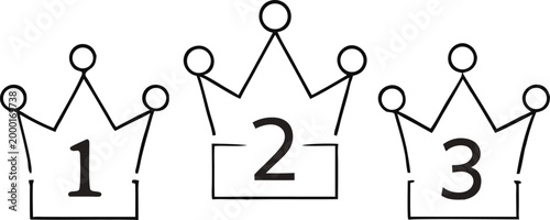 simple black line art crowns numbered one two three minimalist design high quality professional detailed modern