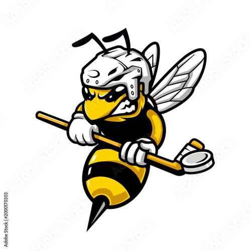Aggressive Hornet Hockey Player Mascot Team Logo Design
