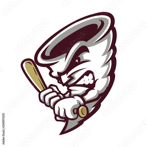 Angry Tornado Baseball Mascot Character for Sports Branding