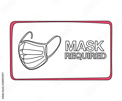 Mask required sign with pink border face protection.