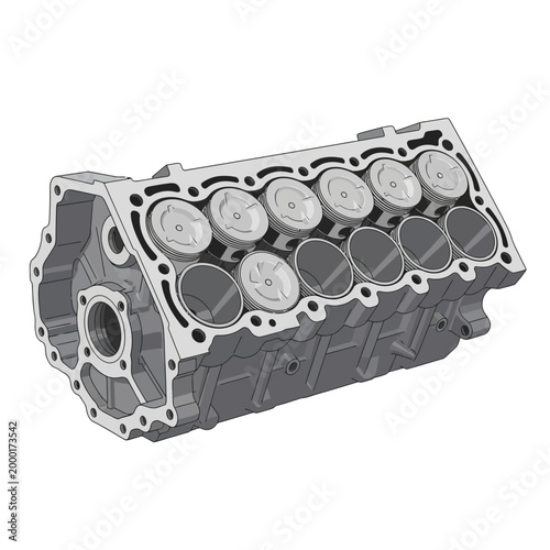 V8 Engine Block With Pistons - 3D Rendering