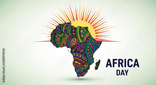 Vibrant africa day illustration with colorful continent map and sunny background