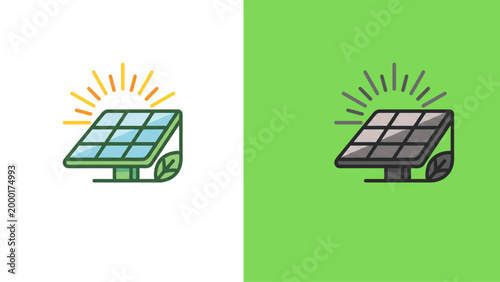 /Solar panel icons with sunburst on white and green backgrounds