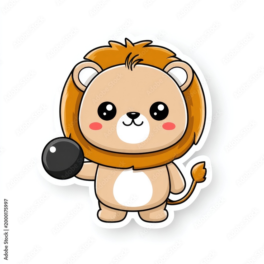 Obraz premium Cute cartoon lion physical education teacher with whistle and ball for children's sports design and educational materials on white background
