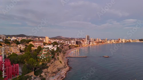 beach city vacation travel sunlight drone aerial evening coast coastline urban landscape sea view nature cliff - Calpe, Spain - 2025