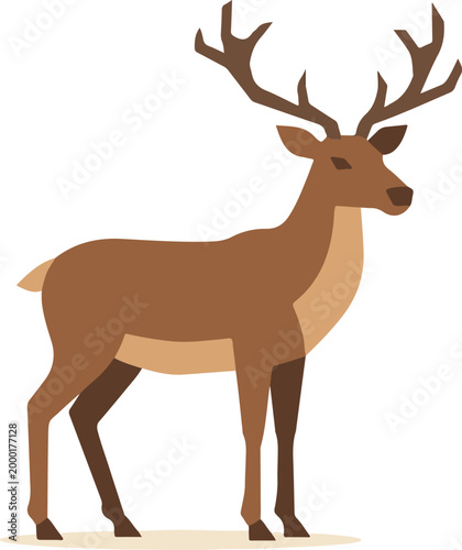 A majestic brown deer with large antlers stands isolated on a white background.