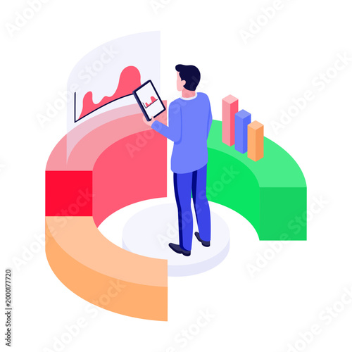 An isometric style illustration depicting a performance review
