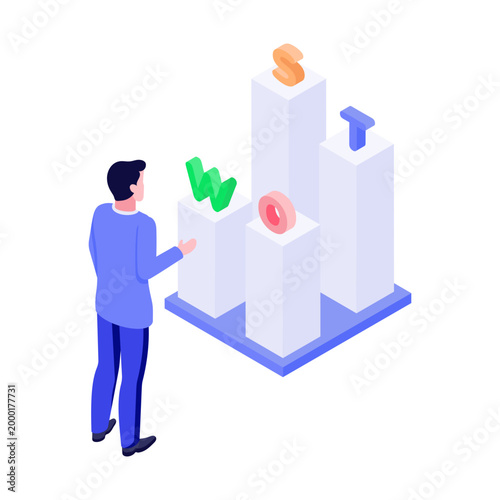 An isometric style illustration showing swot analysis
