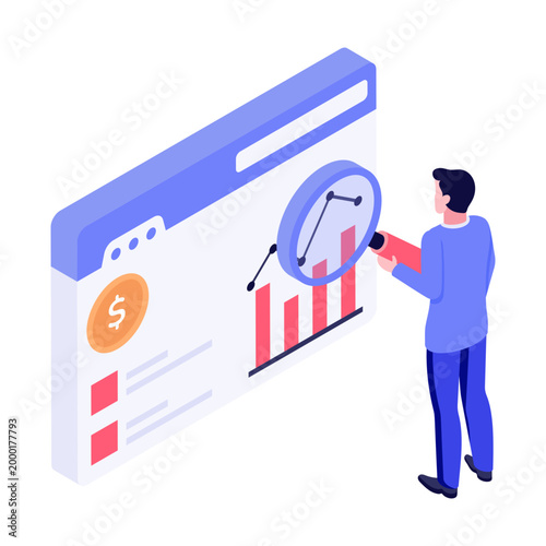 An isometric style illustration showing business monitoring
