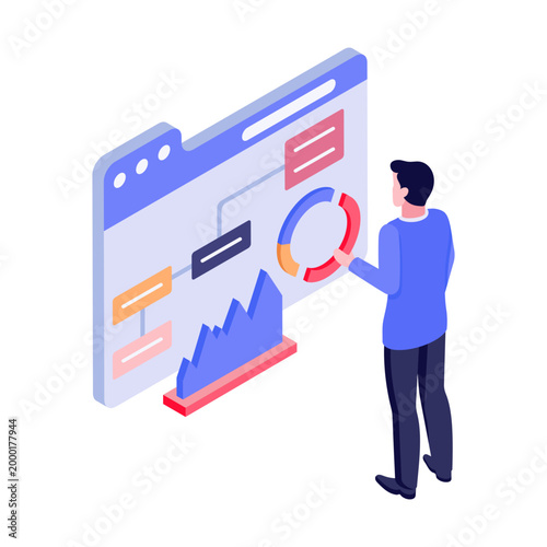 An isometric style illustration depicting business workflow
