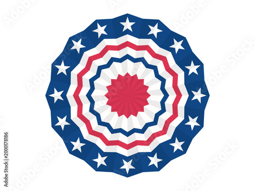 Paper fan in American colors. Circle bunting garland in red, white, and blue.patriotic decoration. July 4, independence day. for design poster, brochure, banner, website.