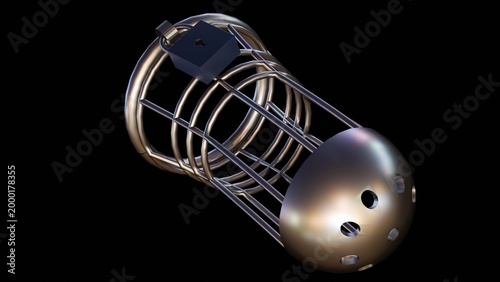 Fotografia 3d render of a metal cage-style male chastity device with a small padlock