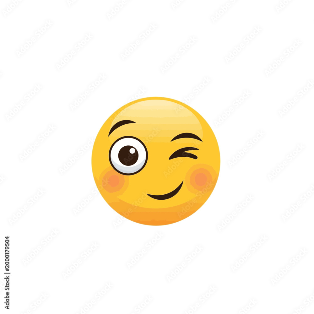 Fototapeta premium Winking yellow emoji face with rosy cheeks expression communication positive