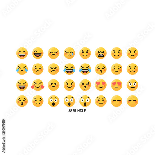 Large collection of yellow emoji facial expressions with expression, reaction
