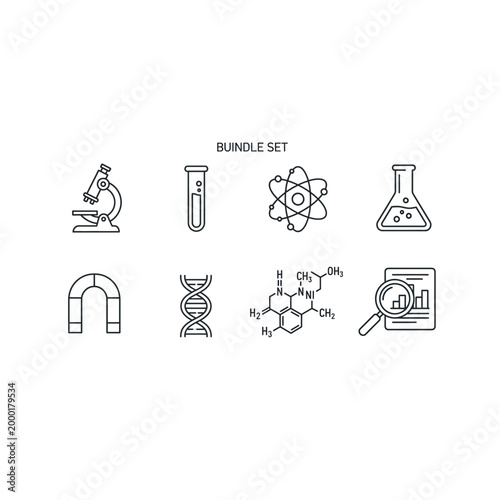 Science and laboratory research equipment icon set with laboratory, research