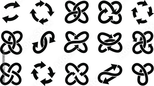 Black mathematical knot and loop vector illustrations isolated on white background, Vector