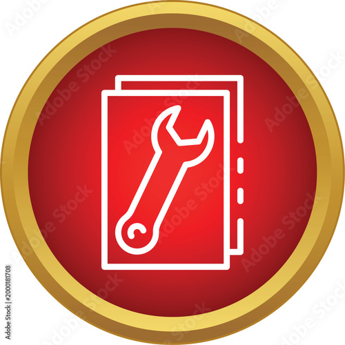Outlined wrench on document pages, representing maintenance and technical support