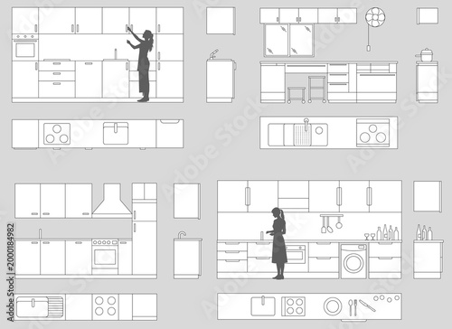 Kitchen layout and architectural design drawings