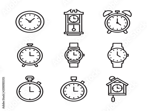 Minimalist clocks and watches vector illustration for timekeeping design