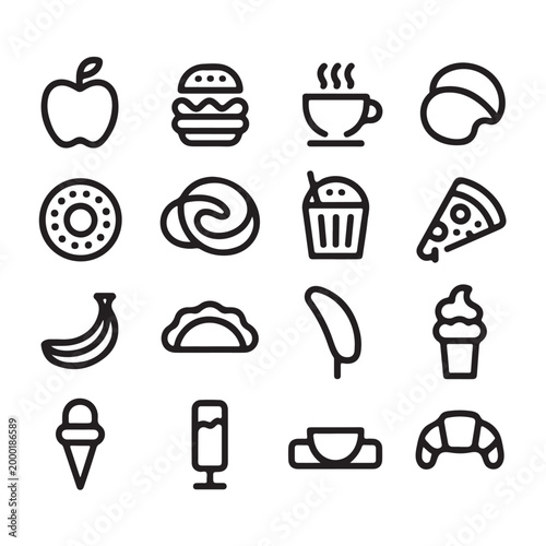 Food and Drink Line Icons Set Fast Food Dessert Coffee Bakery Vector Collection