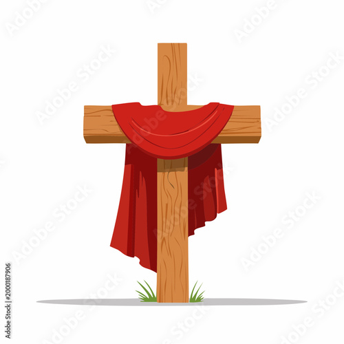 Wooden Cross with Red Drape