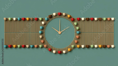 A clock with coffee cup num...